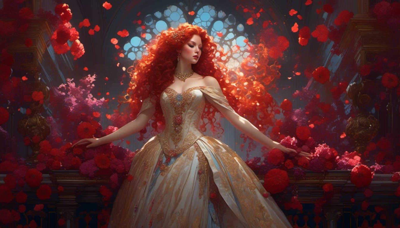 Lady with Flowers and Gems in Rococo Style