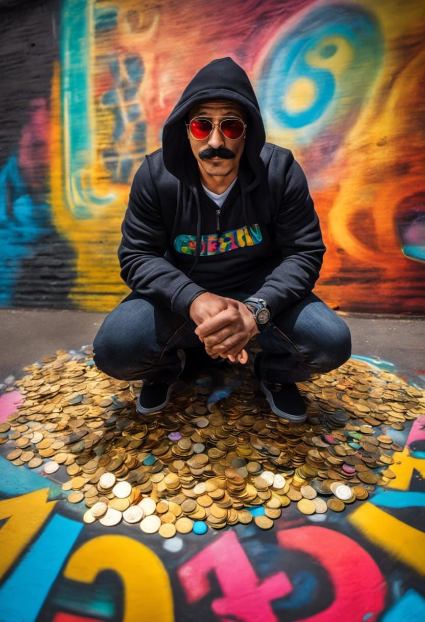 Street Artist Portrait with Chalk Art and Golden Tips