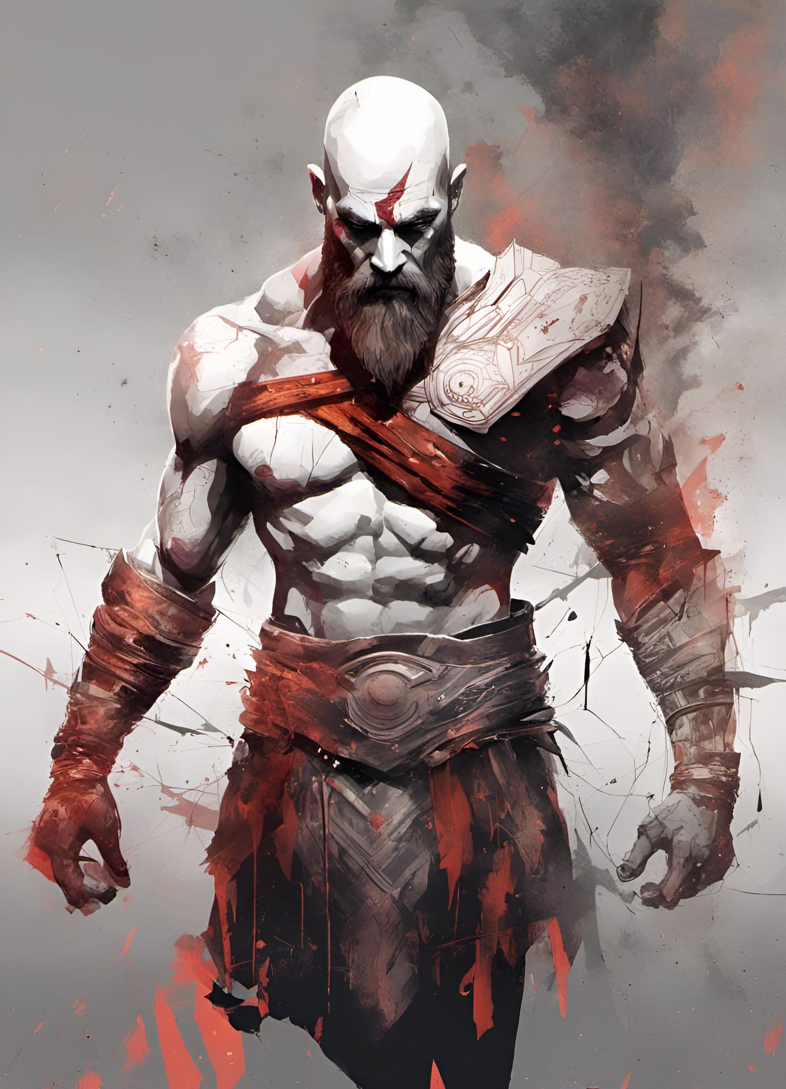 Kratos from God of War in Digital Painting Style