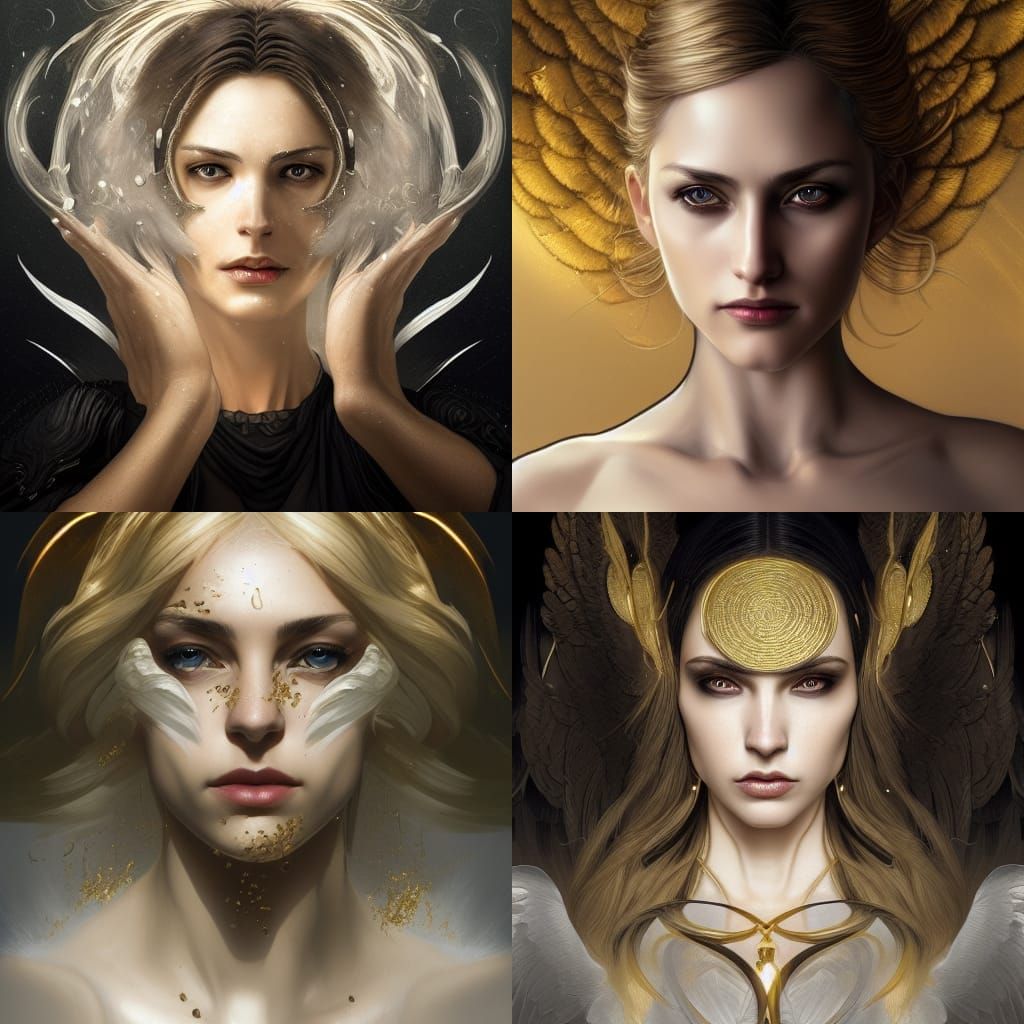 Dark Angel with Golden Rain, Detailed Portrait