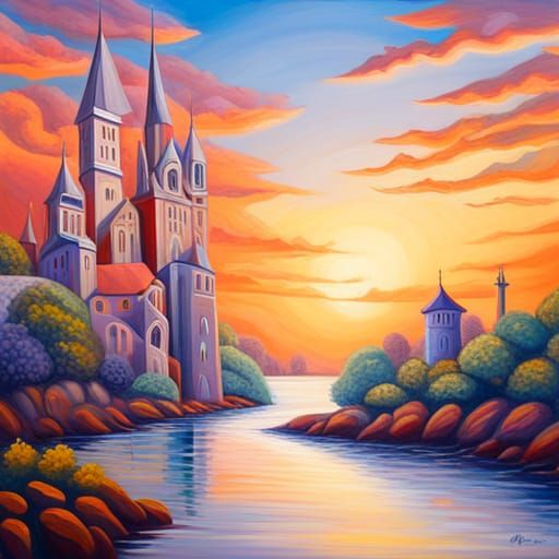 Magical Dreamland Illustration in Neo-Impressionist Style