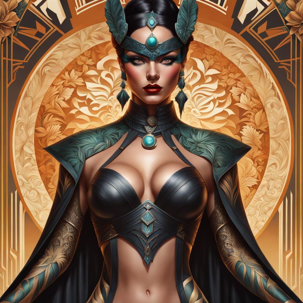 Art Deco Trans Goddess Portrait with Cosmic Horror