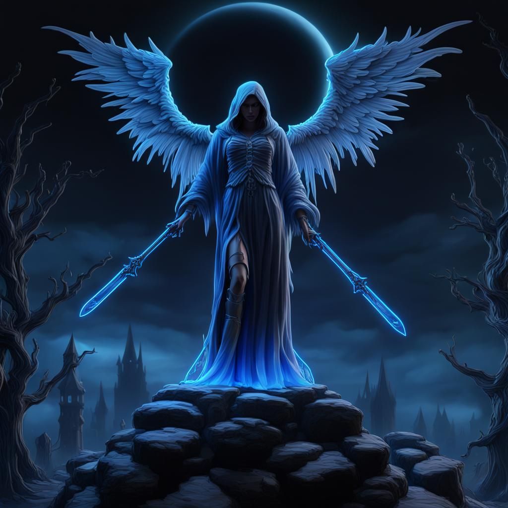 Neon Death Angel in Chic Halloween Moonlight