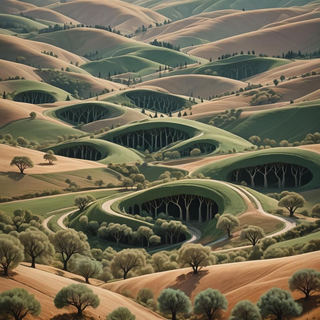 Ethereal Fantasy Landscape with Stylized Trees