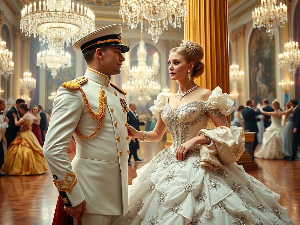 Tsarist Couple Dancing in Winter Palace, as Oil Painting