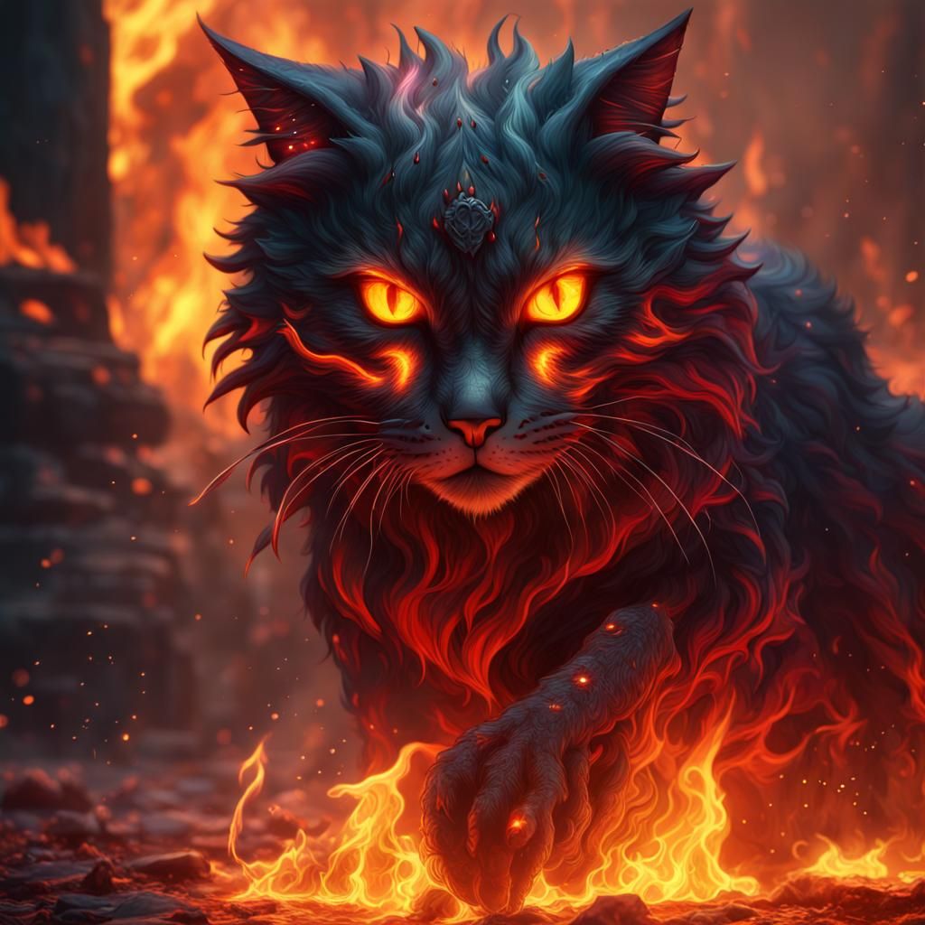 Fiery Feline: An Evil Kitty Ablaze