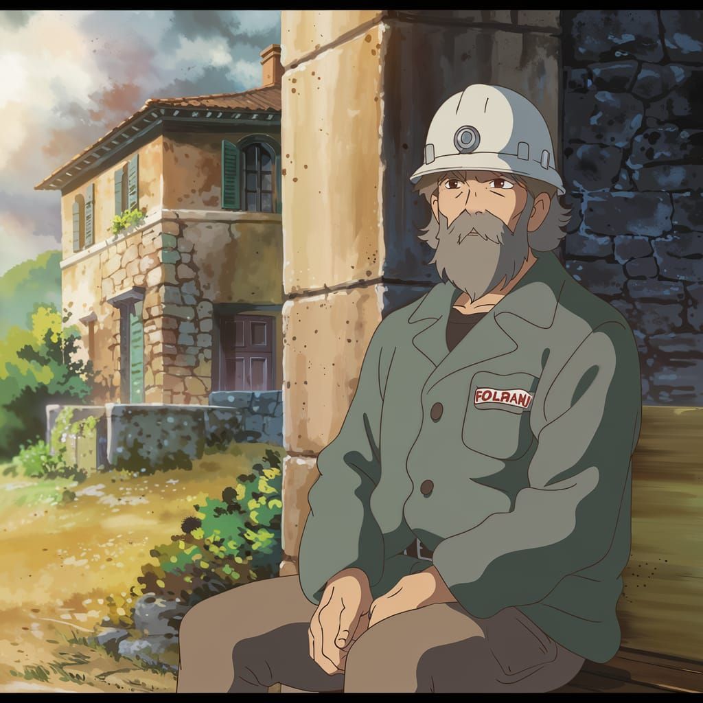 Anime-Style Italian Geologist Resting in the Hills