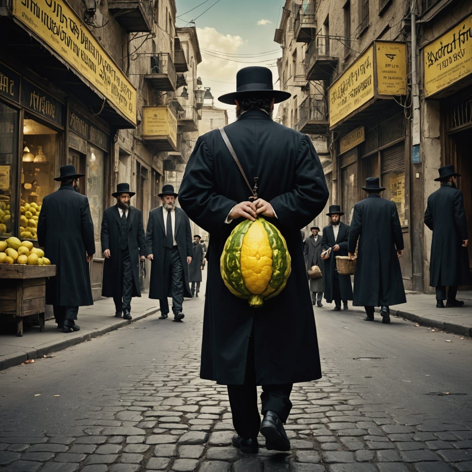 Ultra-Orthodox Jew Carries Giant Etrog: Detailed Matte Paint...