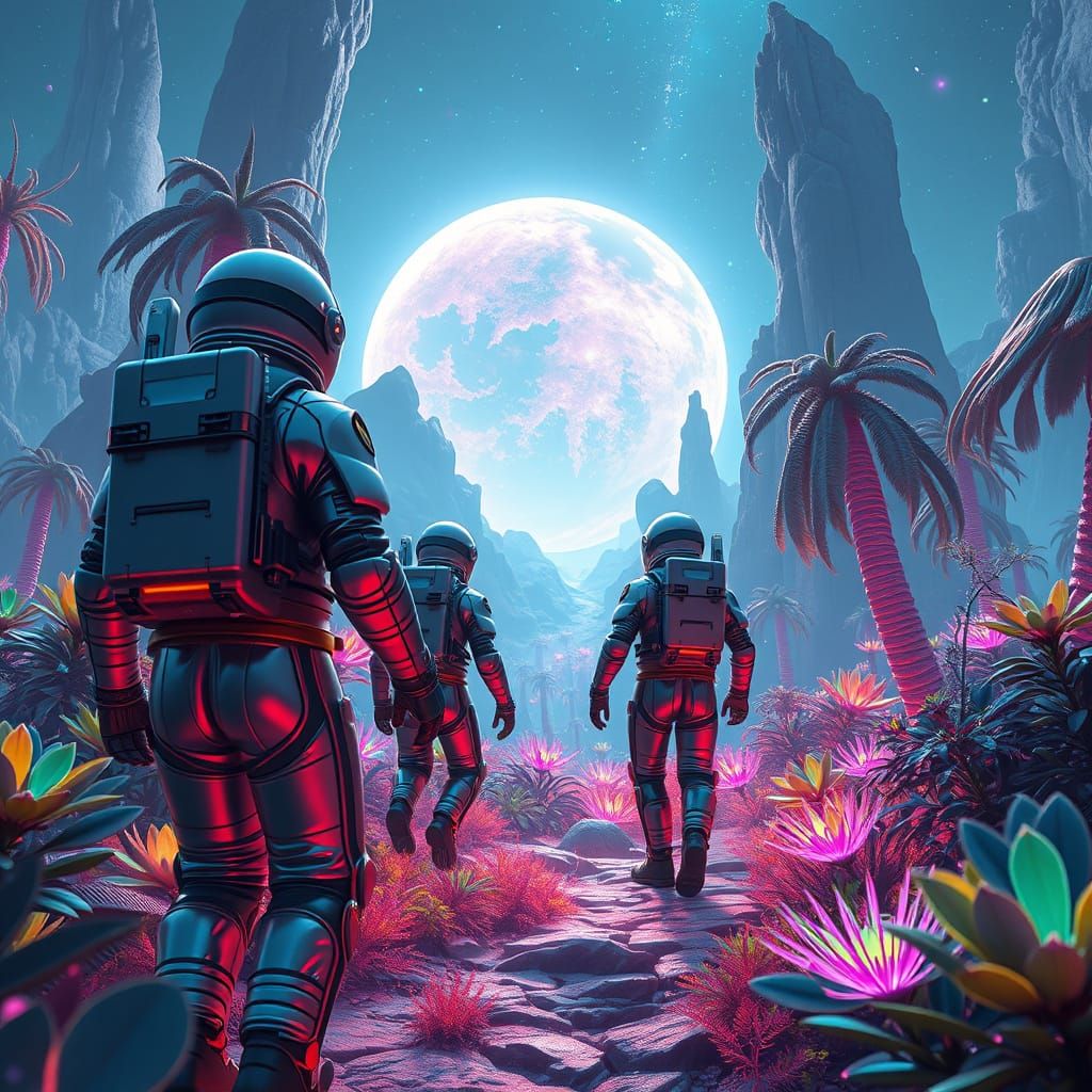 Epic Alien Odyssey in Cyberpunk Aesthetic