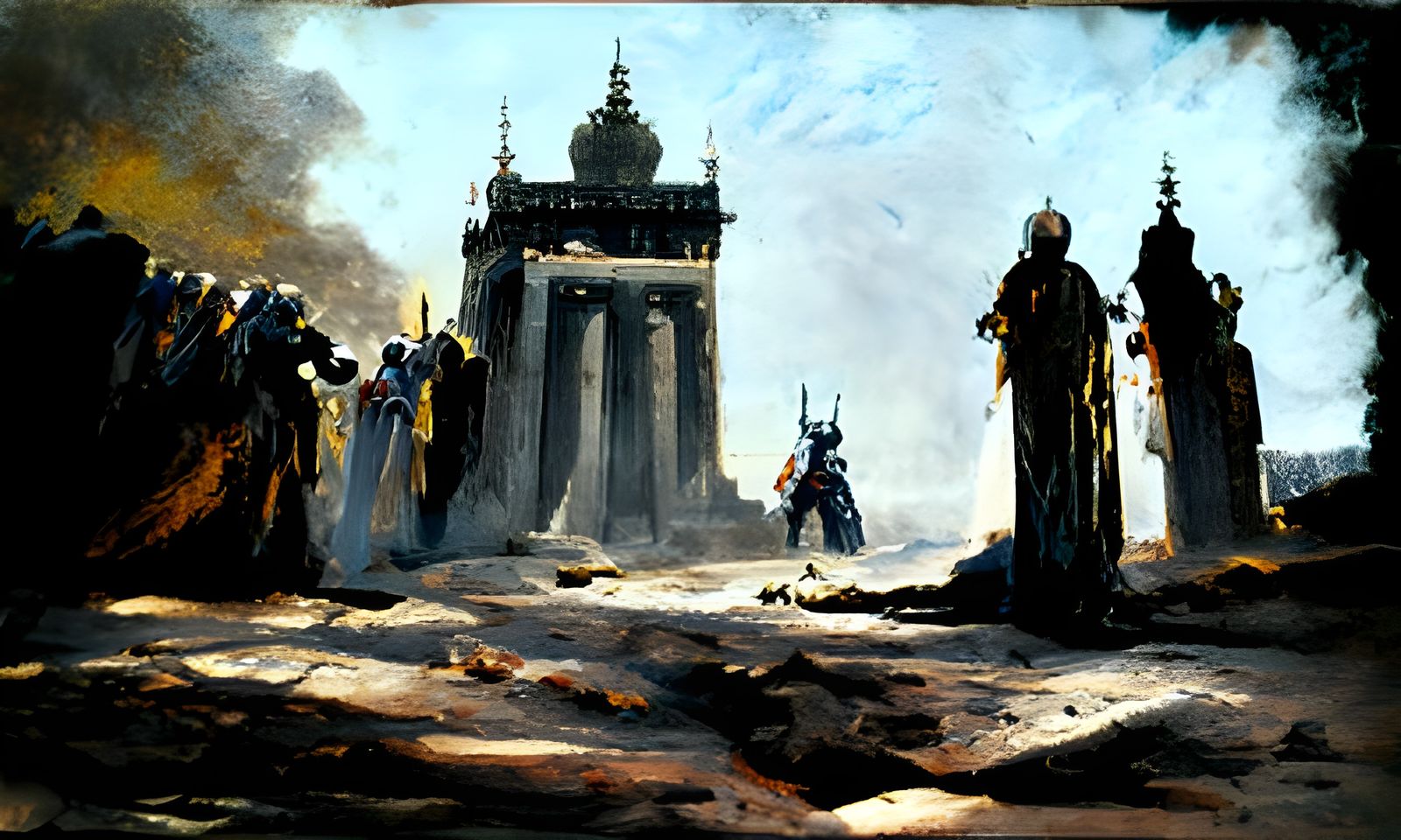 Temple Siege: Oil Painting in Sinister Style