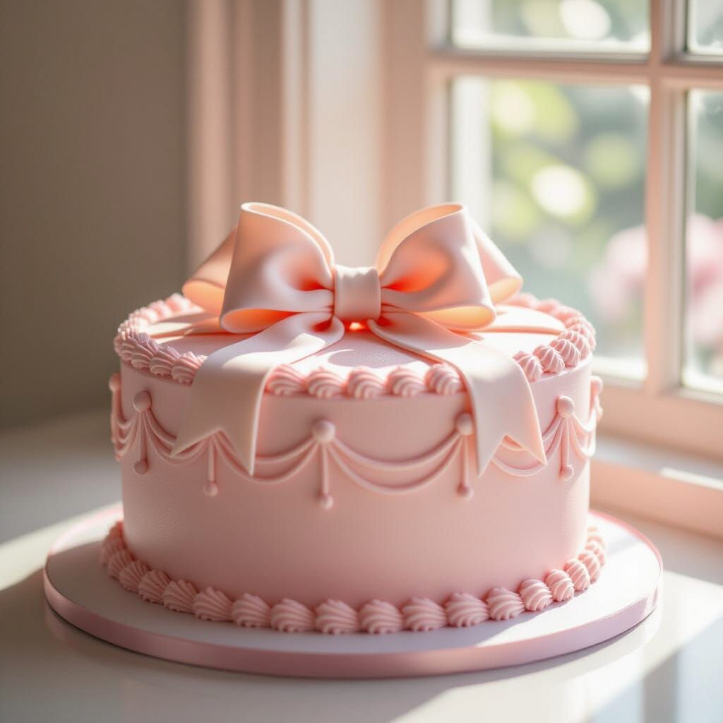 Girly Pink Birthday Cake with Bows Realistic