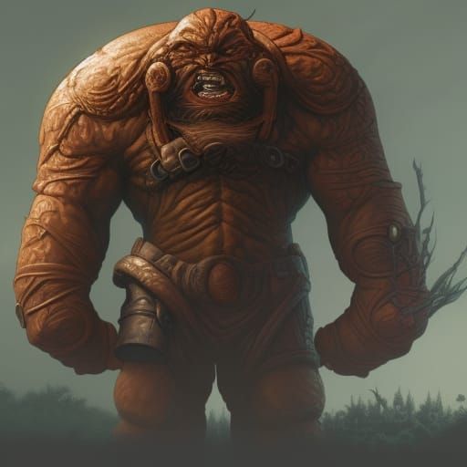 Clay Golem and Troll in Detailed Matte Painting