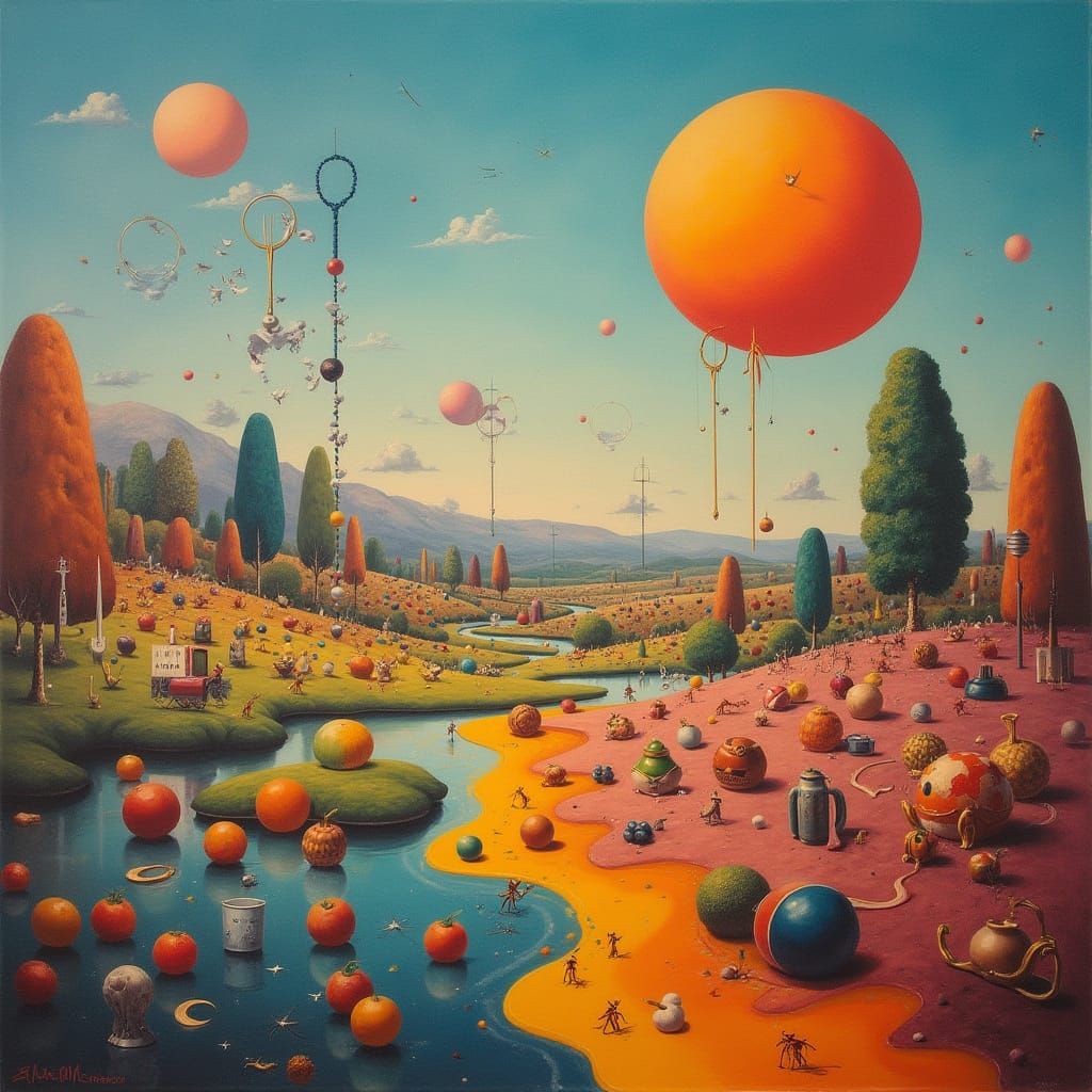 Dreamlike Surreal Landscapes with Melting Objects and Vibran...