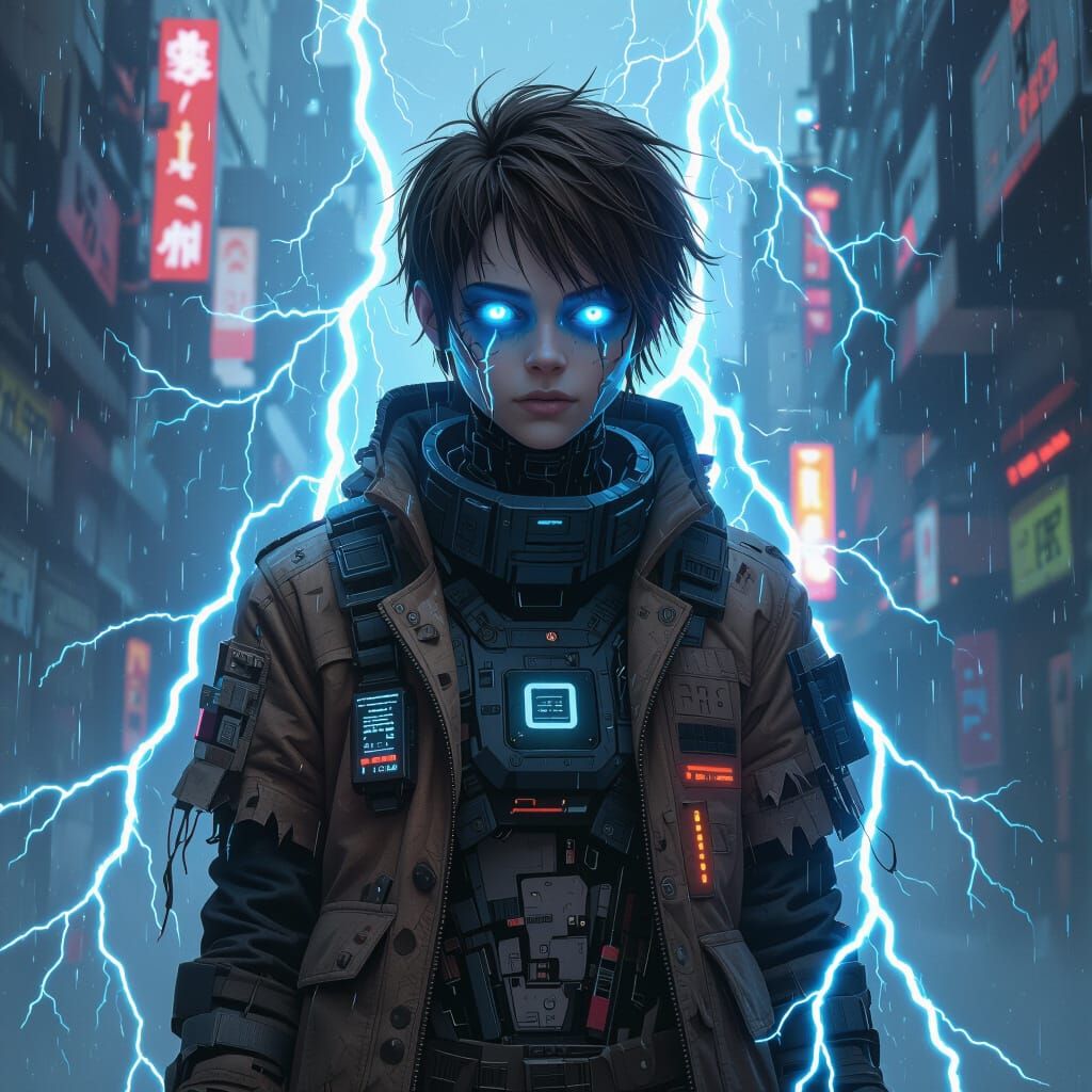 Chaotic Blue-Eyed Monster in Cyberpunk Style