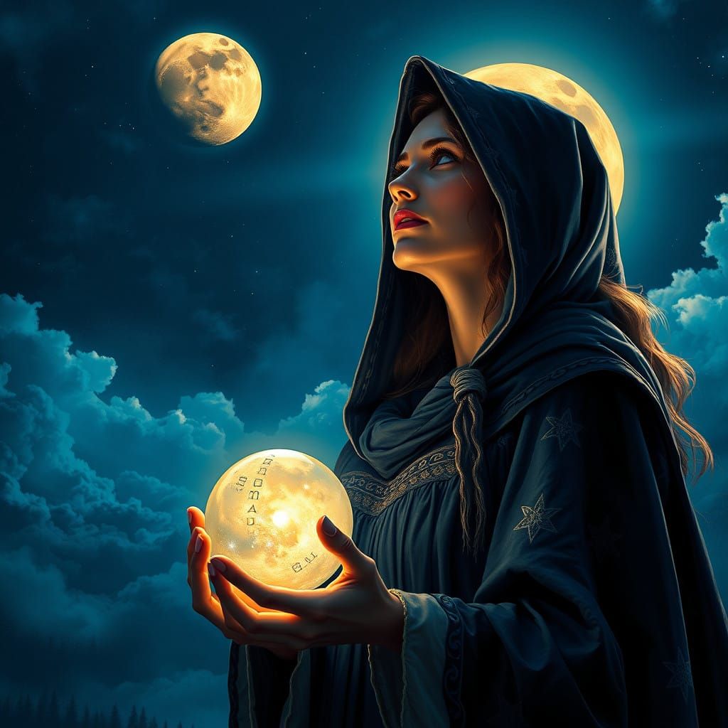 Mystical Fortune-Teller Under Starry Midnight Sky
