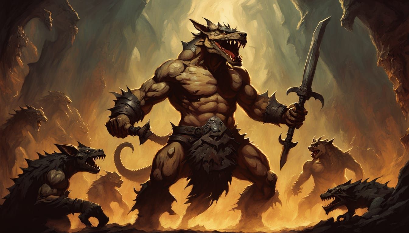Gritty Dark Fantasy Pit Fighter in Oil Painting Style