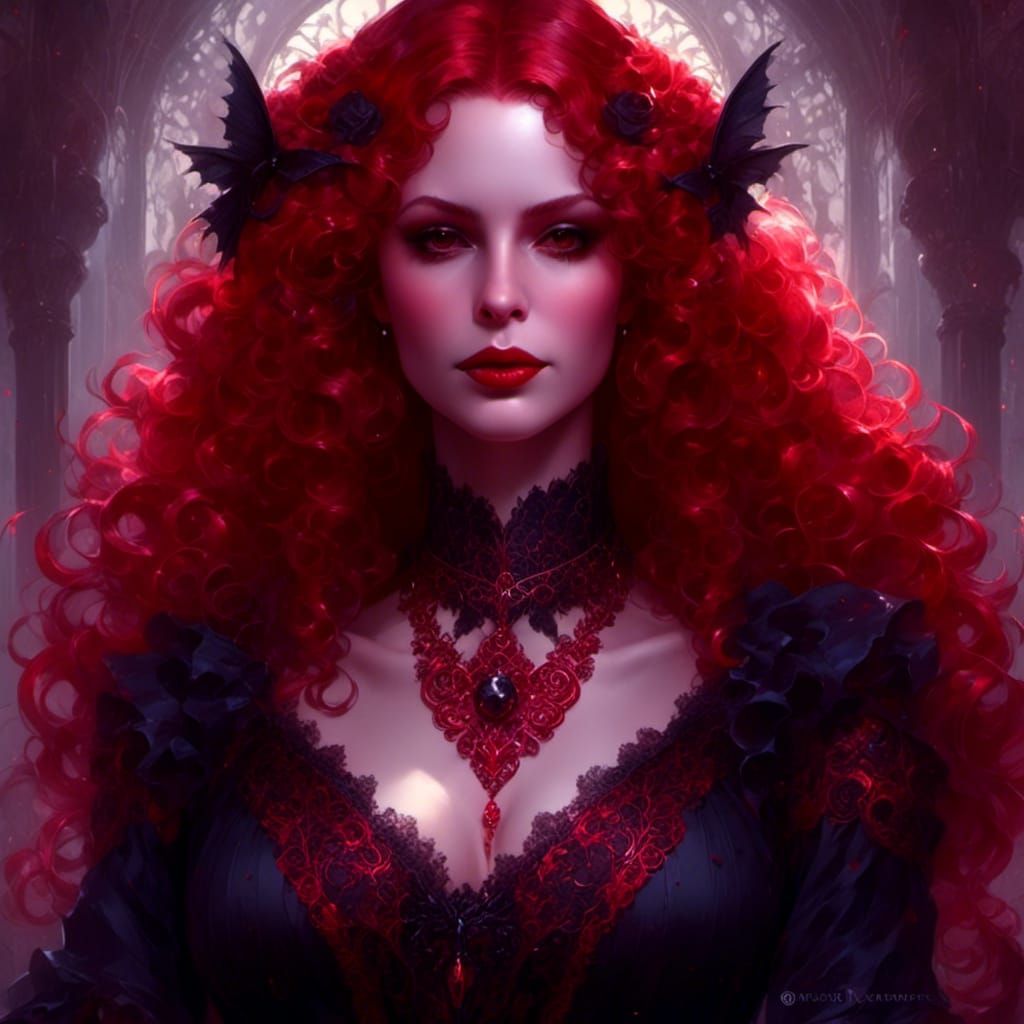 Victorian Vampire Portrait with Red Hair in Hyperrealism