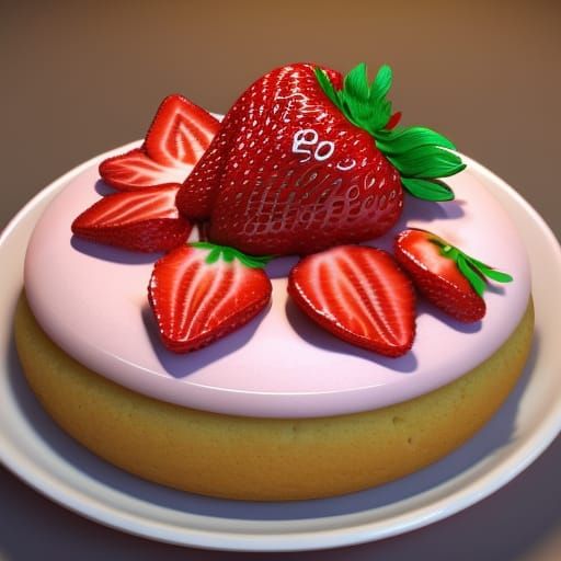 Hyperrealistic Strawberry Shortcake in 3D Rendered Style