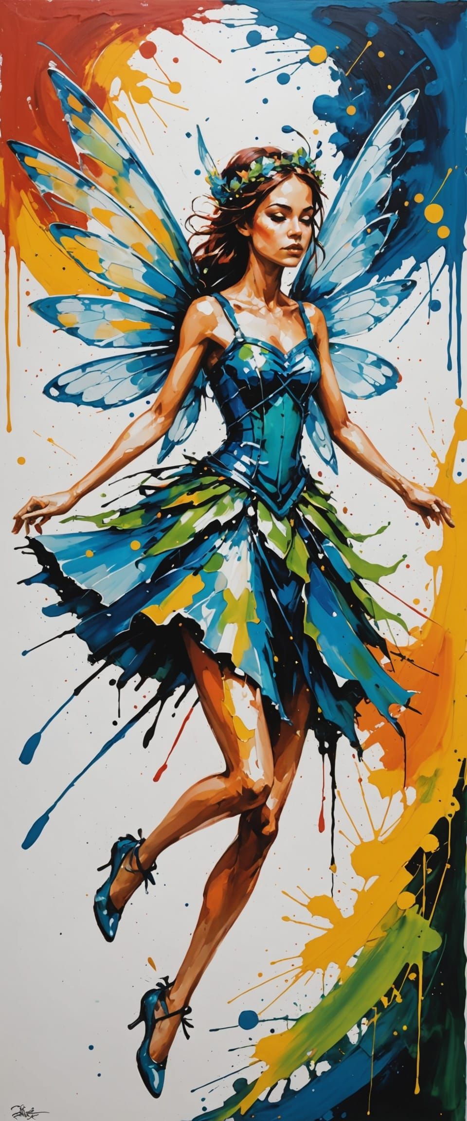 Unconventional Fairy in Action Painting Style