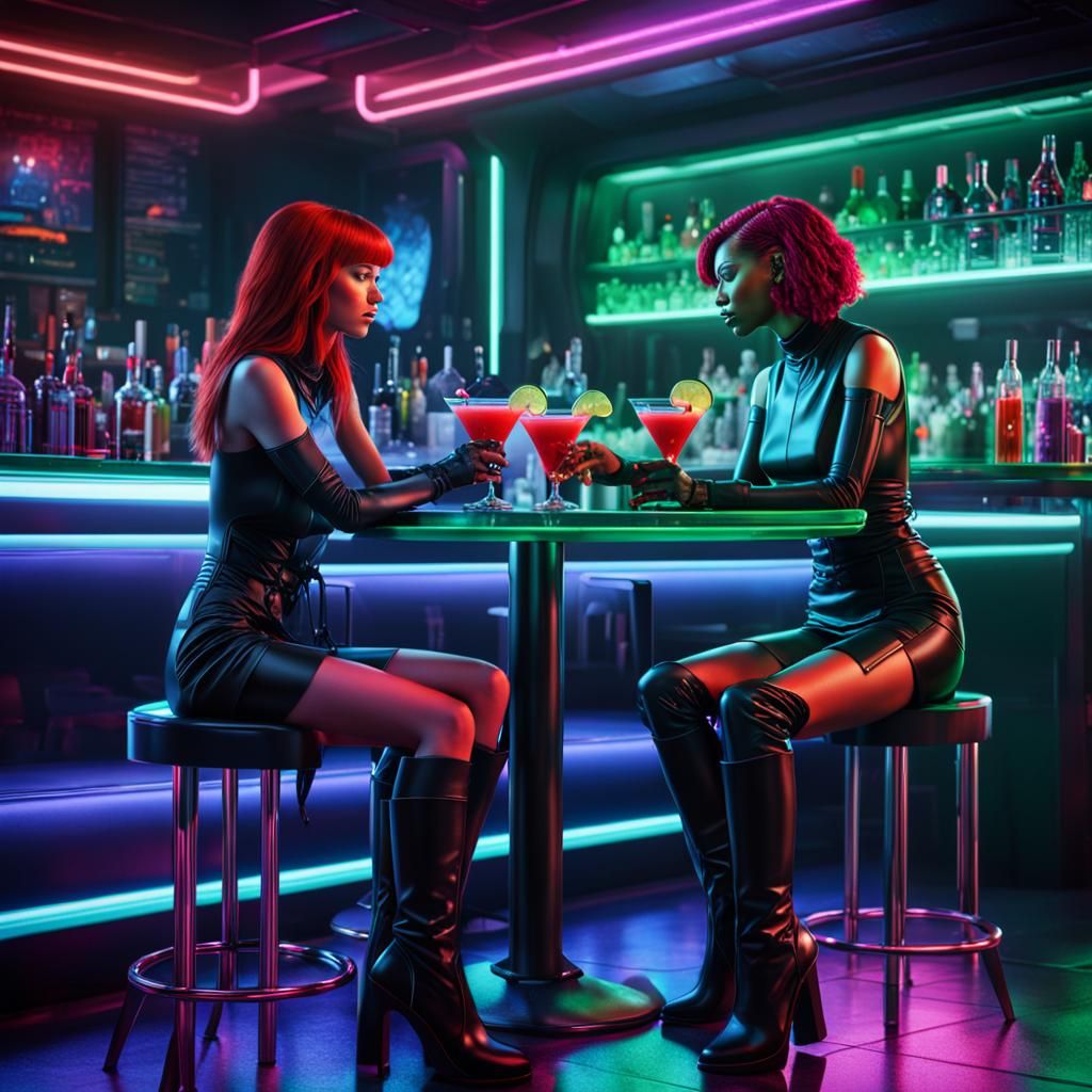 Sci-Fi Bar with Neon Lights and Glossy Details