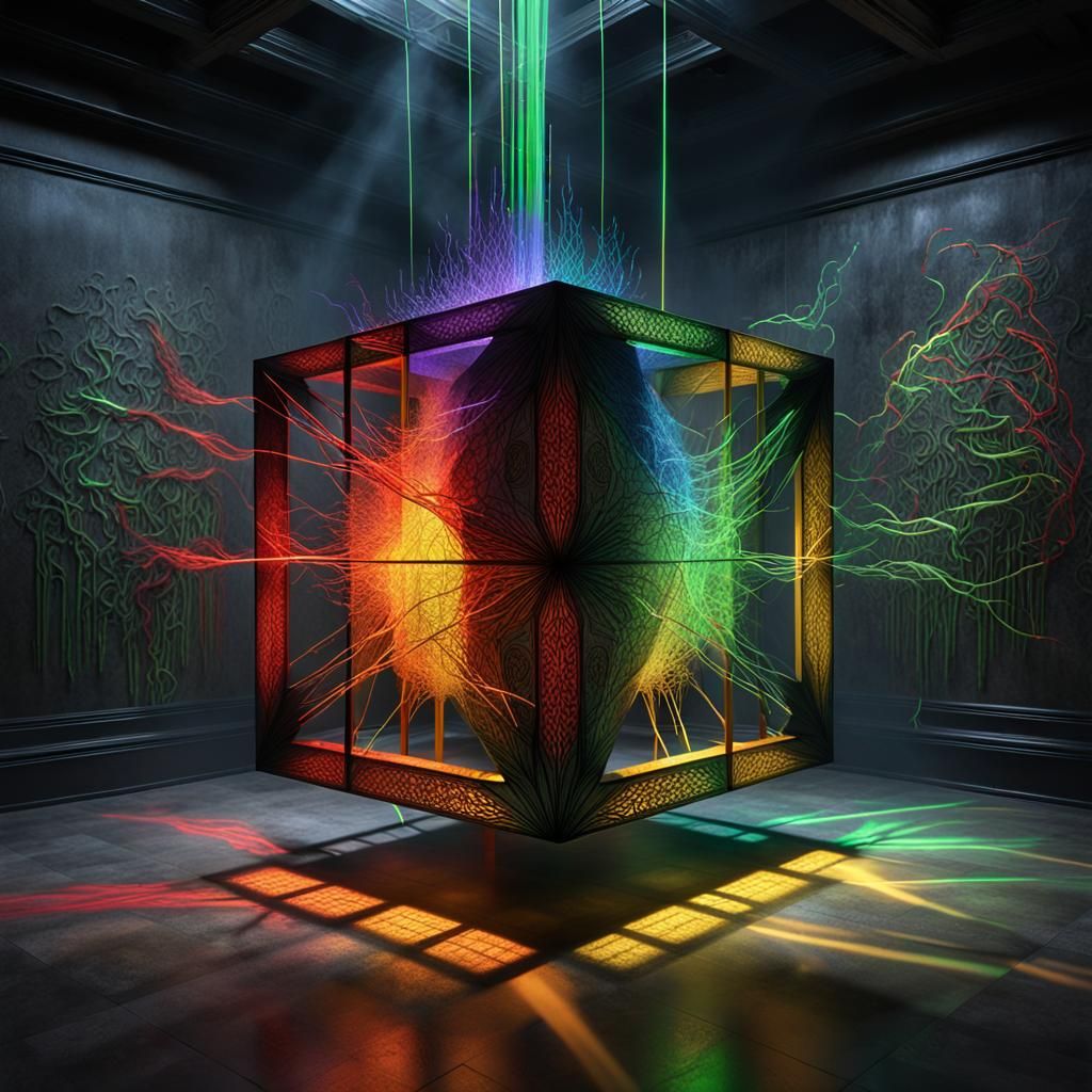 Dark Fantasy Cube Inverting Reality in Biomechanical Style