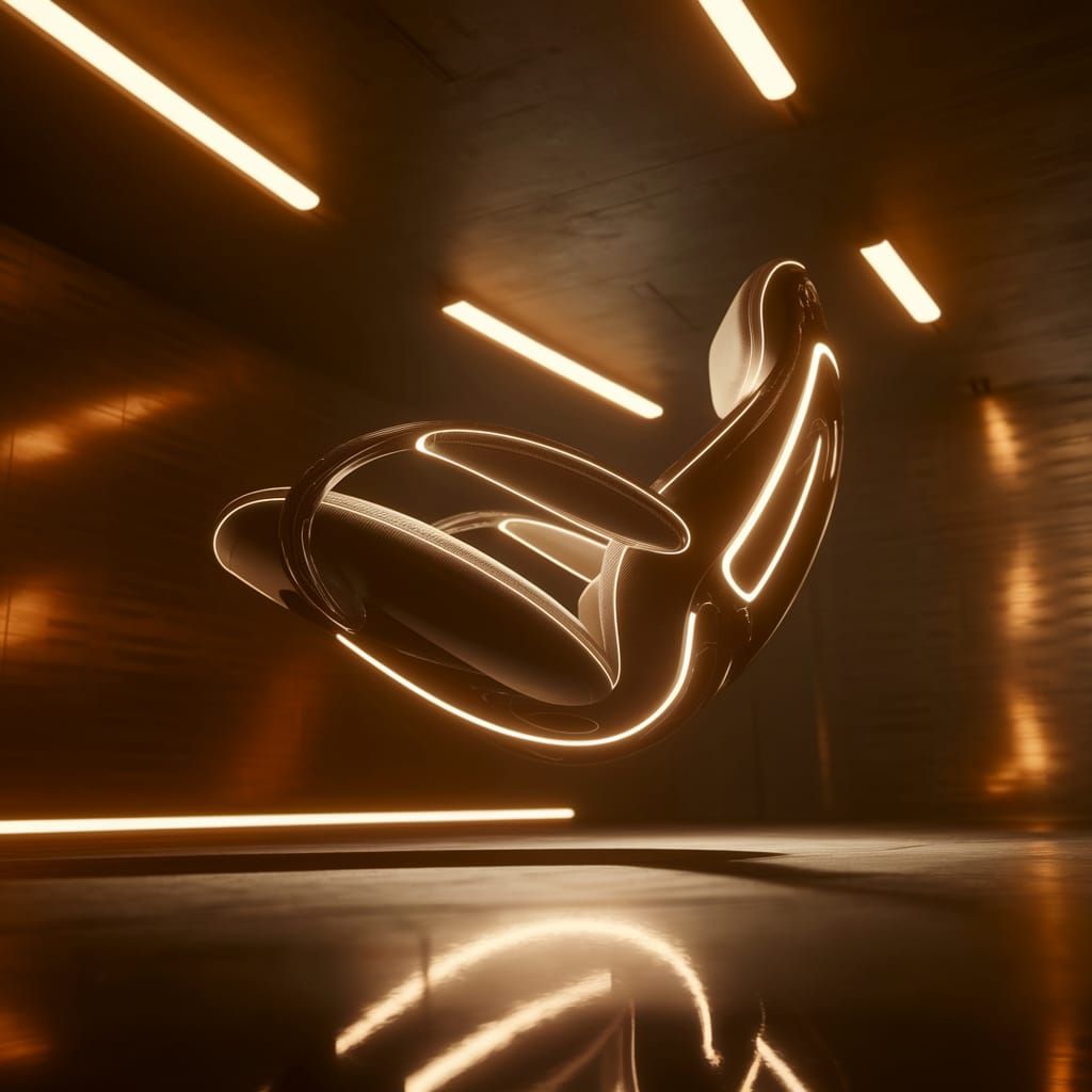 Futuristic Floating Chair in Dimly Lit Room