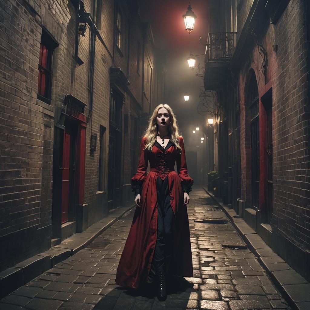 Neo-Gothic Vampire in Victorian London Alleyway
