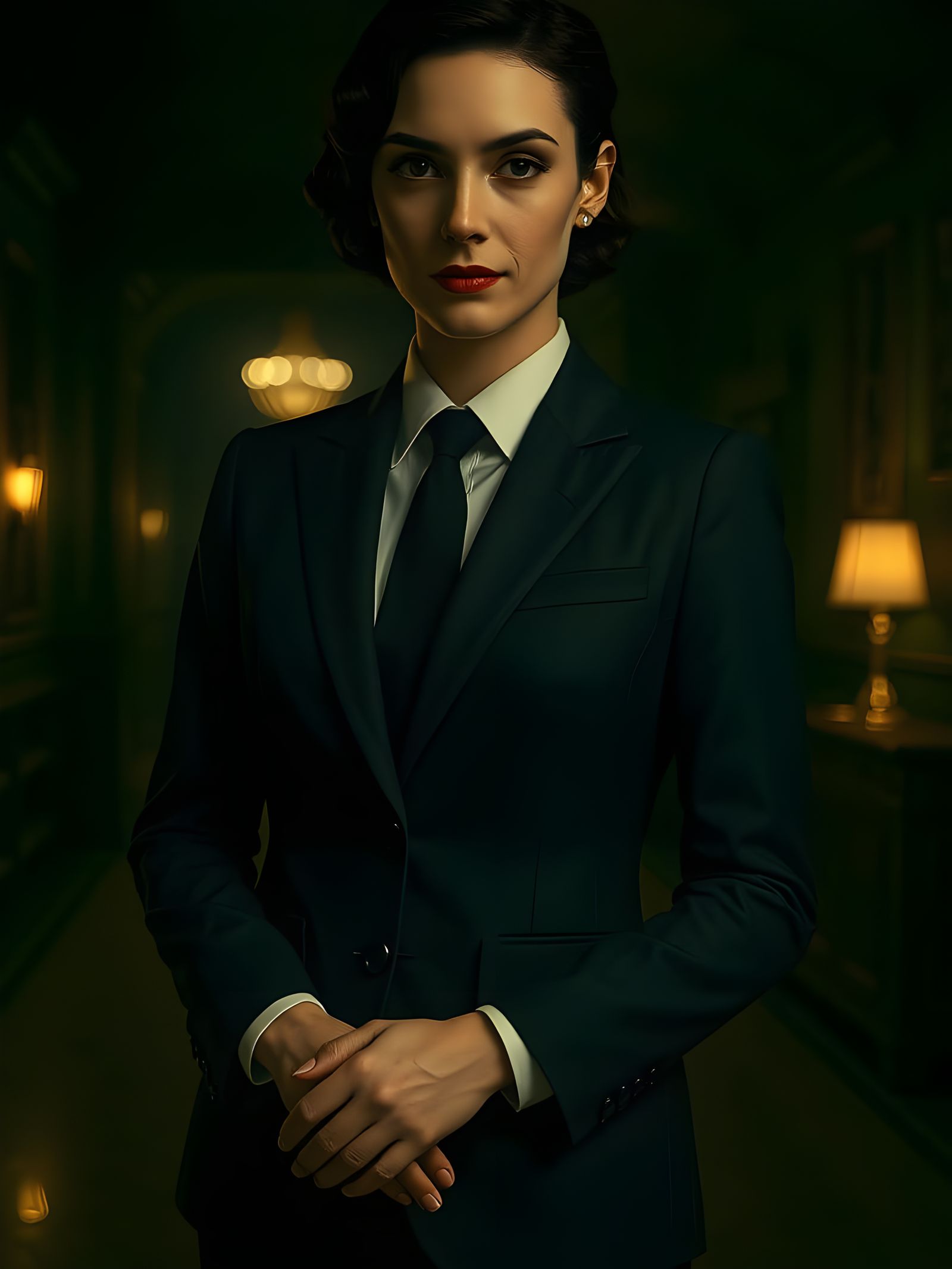 Evelyn Moreaux: Cinematic Noir Portrait in Rembrandt Lightin...