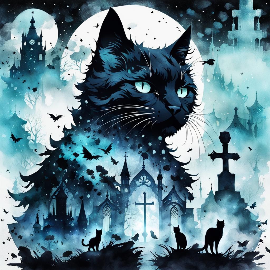 Sinister Cat: Double Exposure Graveyard Portrait