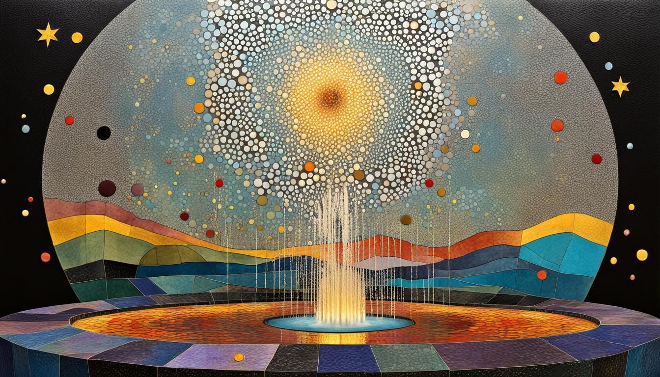 Voronoi Fountain in Geometric Landscape Art Style