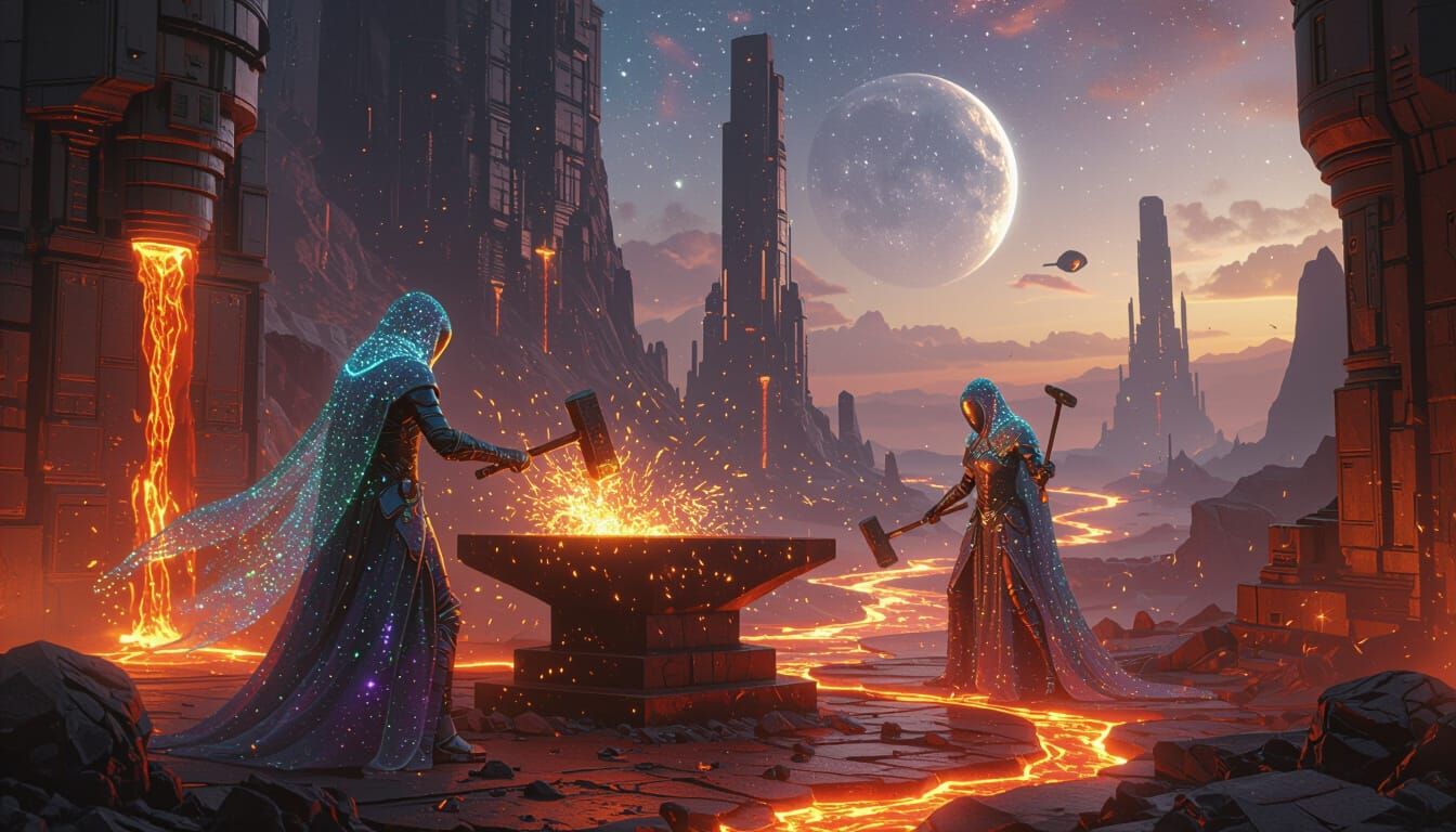 Celestial Forge in Nebula Heart: Cyberpunk Fantasy
