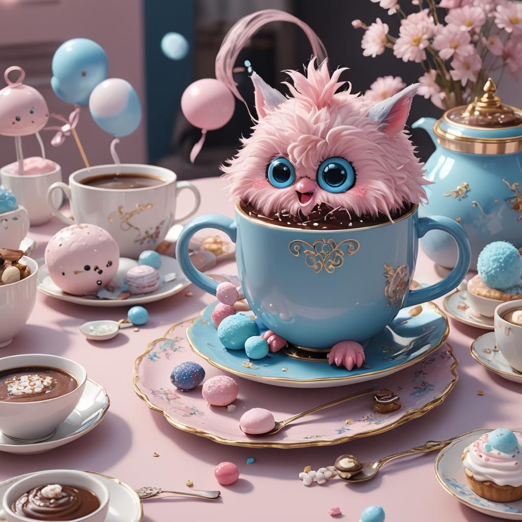 Anime Tea Party with Pastel Furby Creature