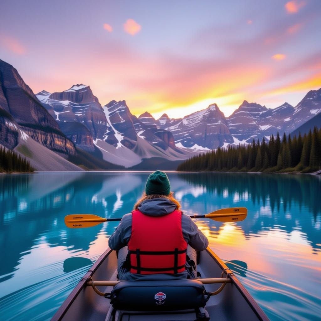 Sunset Canoe Adventure on Turquoise Lake