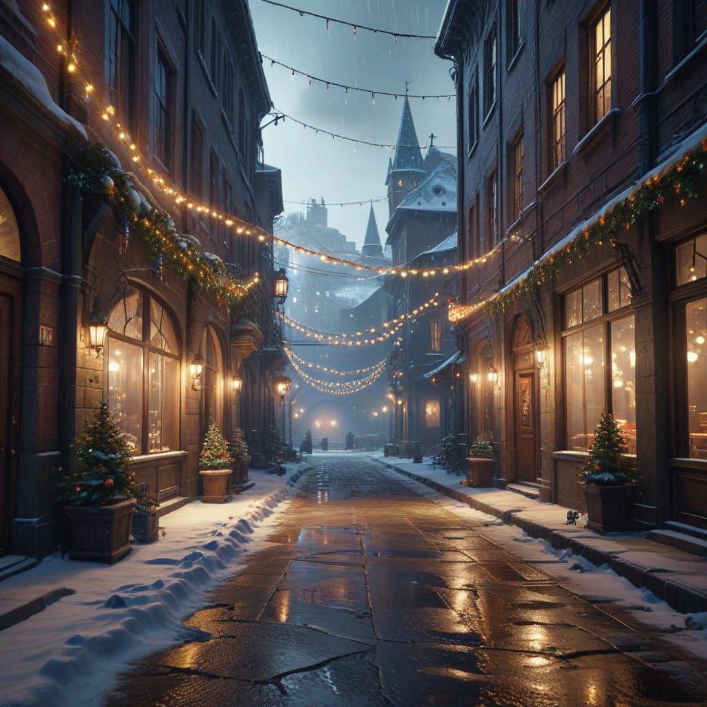 Festive Christmas City Street in Cinematic 3D