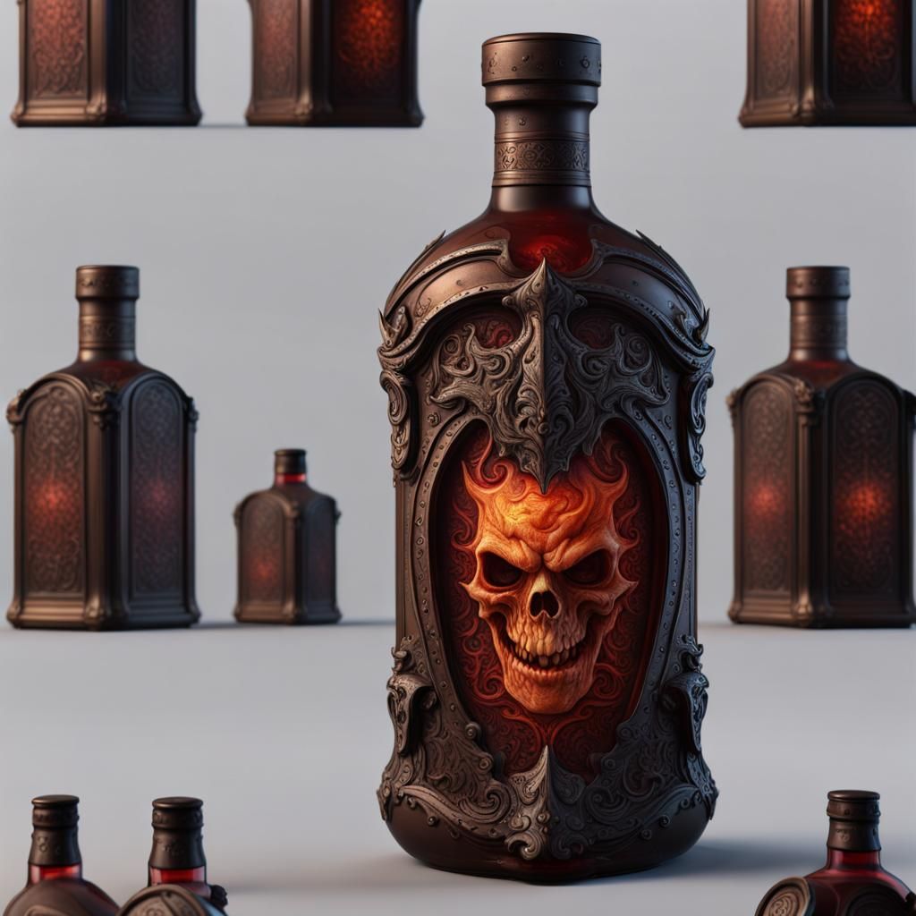 Demonic Gothic Whiskey Bottle: Detailed Matte Painting
