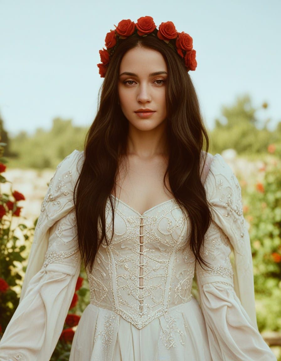 Medieval Princess in a Vibrant Garden, Shot in Cinematic Sty...