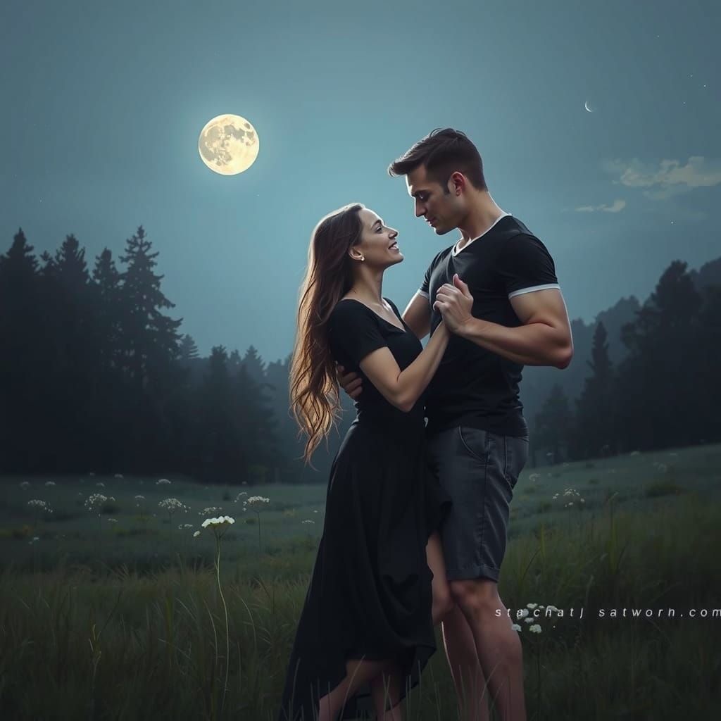Romantic Moonlit Dance in a Serene Meadow