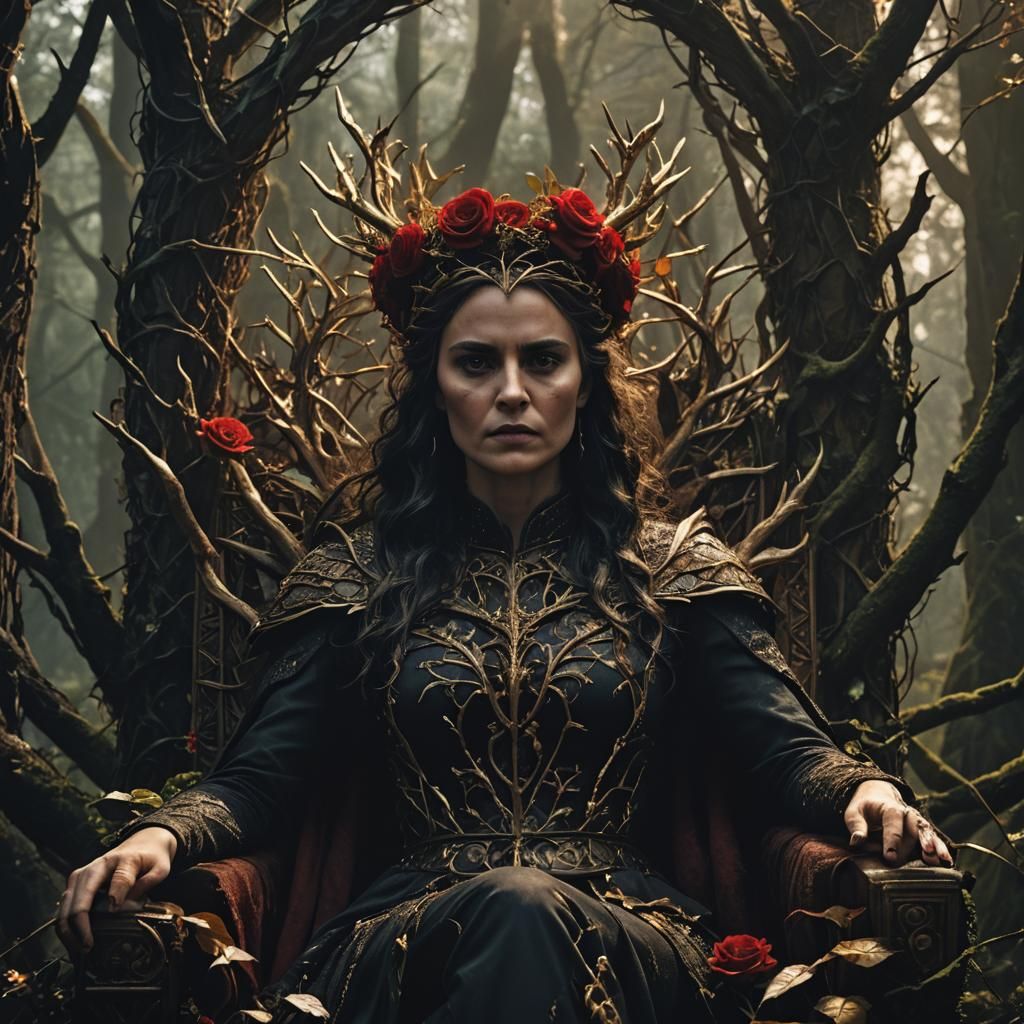 Thorn Queen in Mystical Forest, Gothic Fantasy Portrait