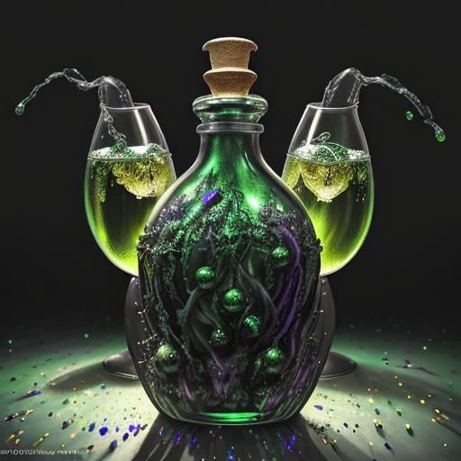 Vibrant Green Acid Potion in Ornate Bottle