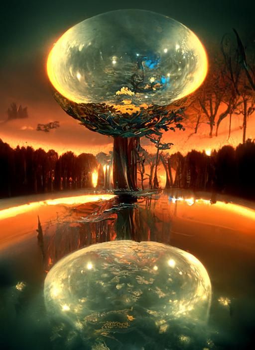 Glowing Orb in Forest Reflection: Fantasy Concept Art
