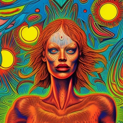 Psychedelic Leeloo Portrait in R. Crumb Style