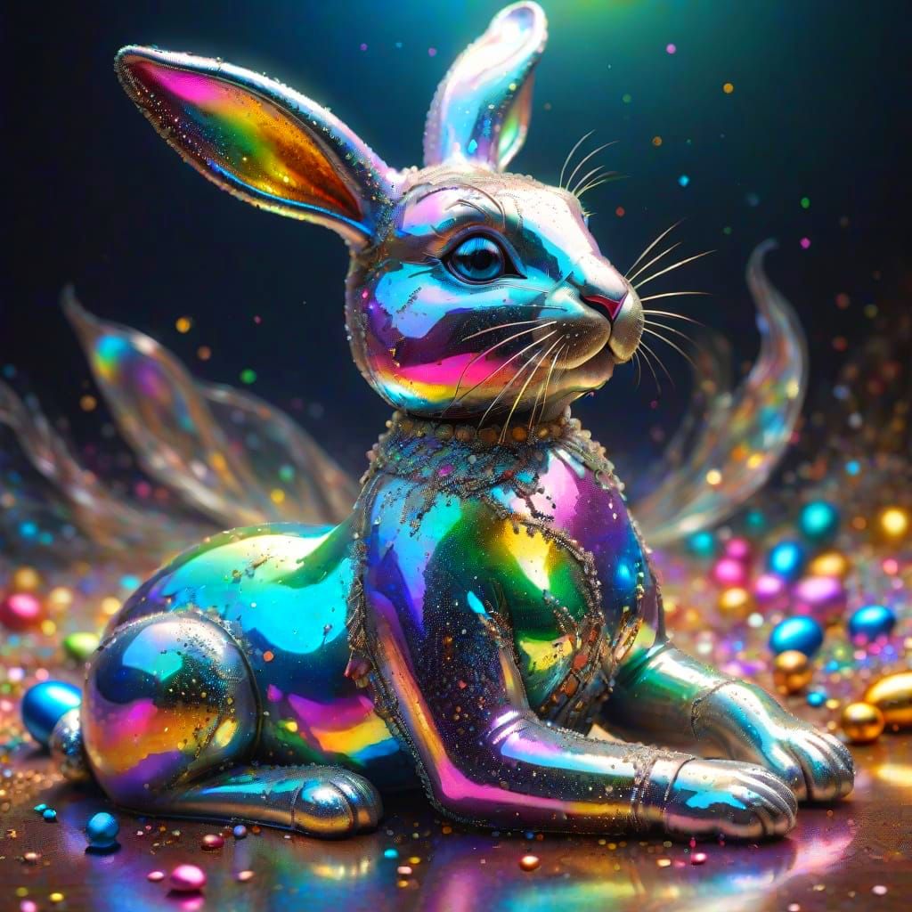Ethereal Iridescent Easter Bunny in Fantasy Art