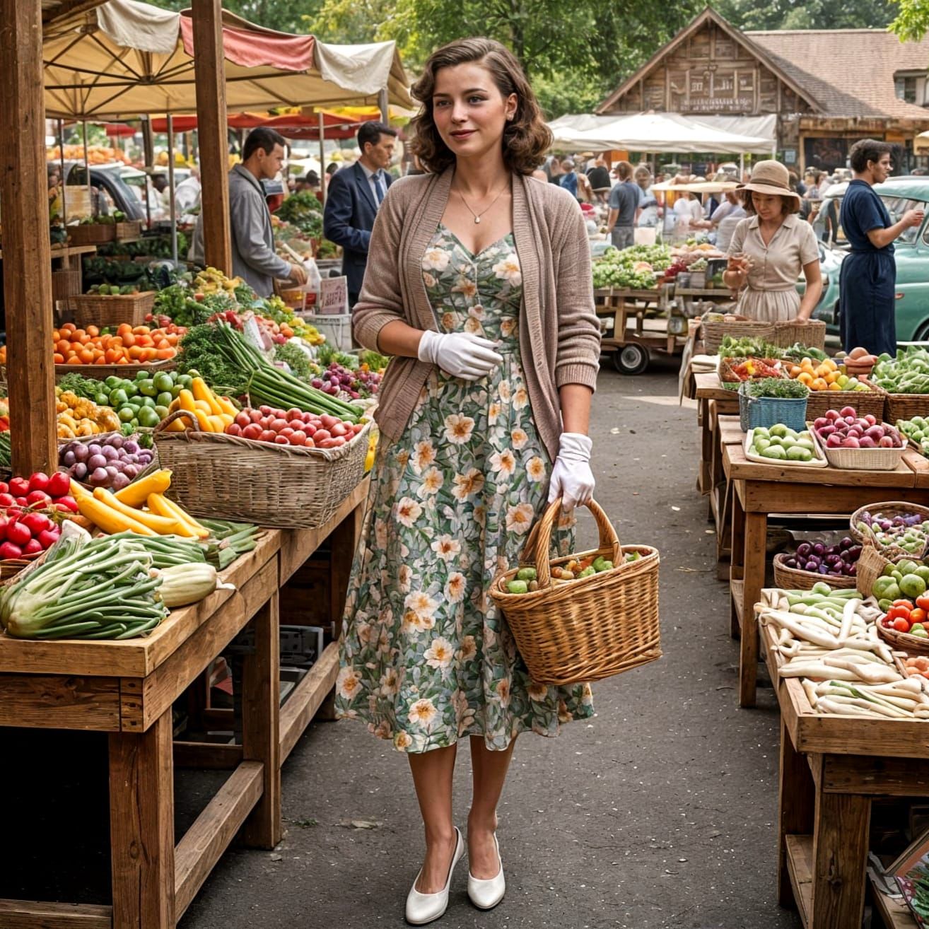 1950s Stepford Wife at Bustling Farmers Market