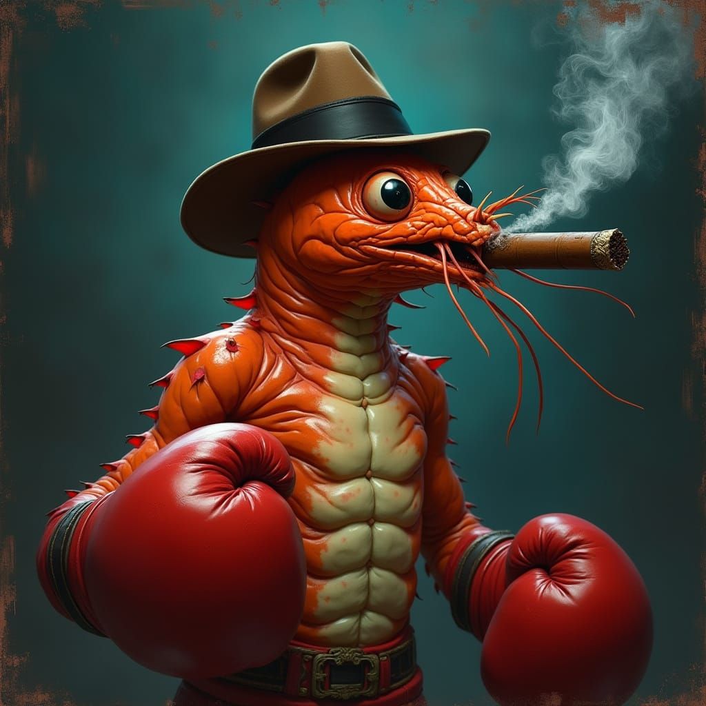 Shrimp Boxer Smoking Cigar in Film Noir Style