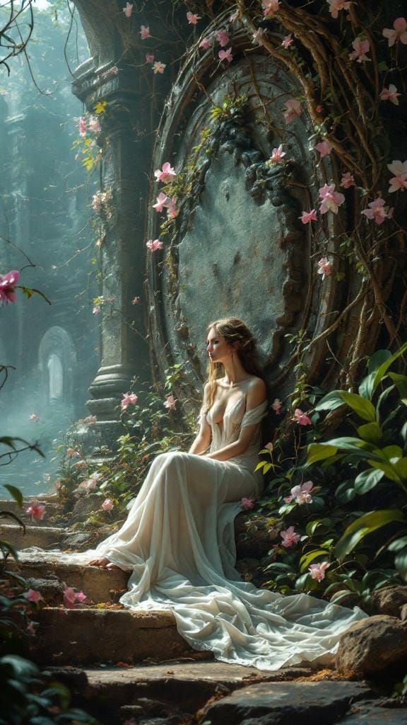 Orchids Entwine Stone in Forgotten Temple