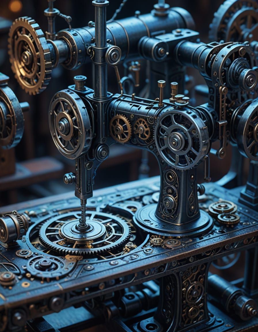 Steampunk Sewing Machine Interior: Intricate Gears Revealed