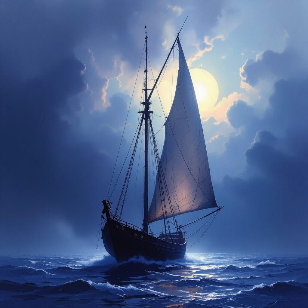 Number Four as a Ship's Sail: Ethereal Digital Painting