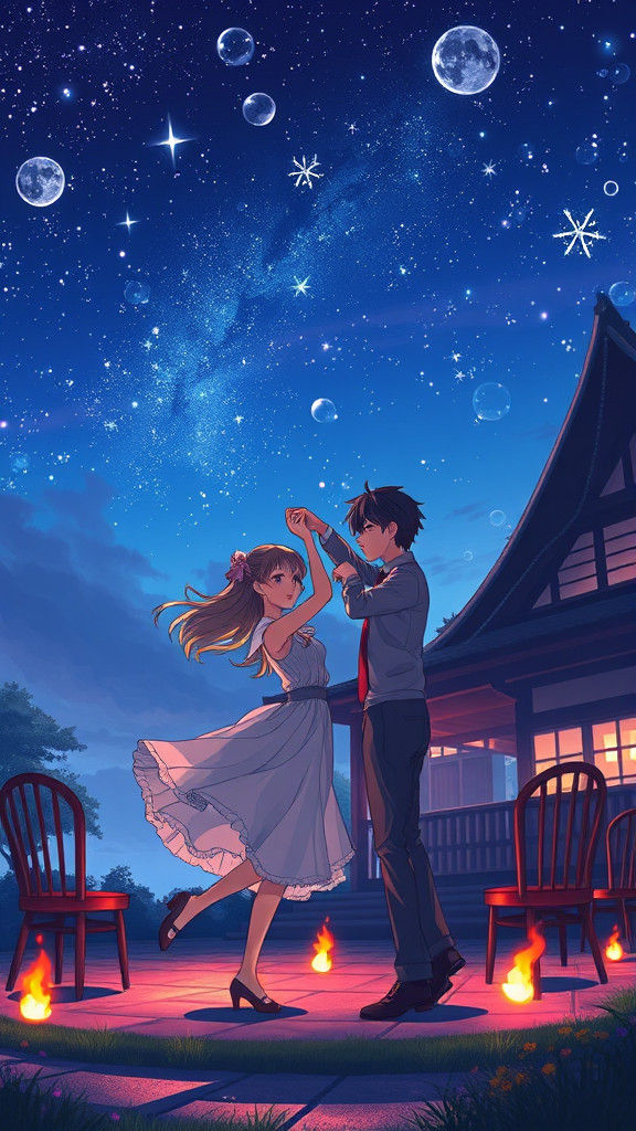Anime Couple Dancing Under Night Sky