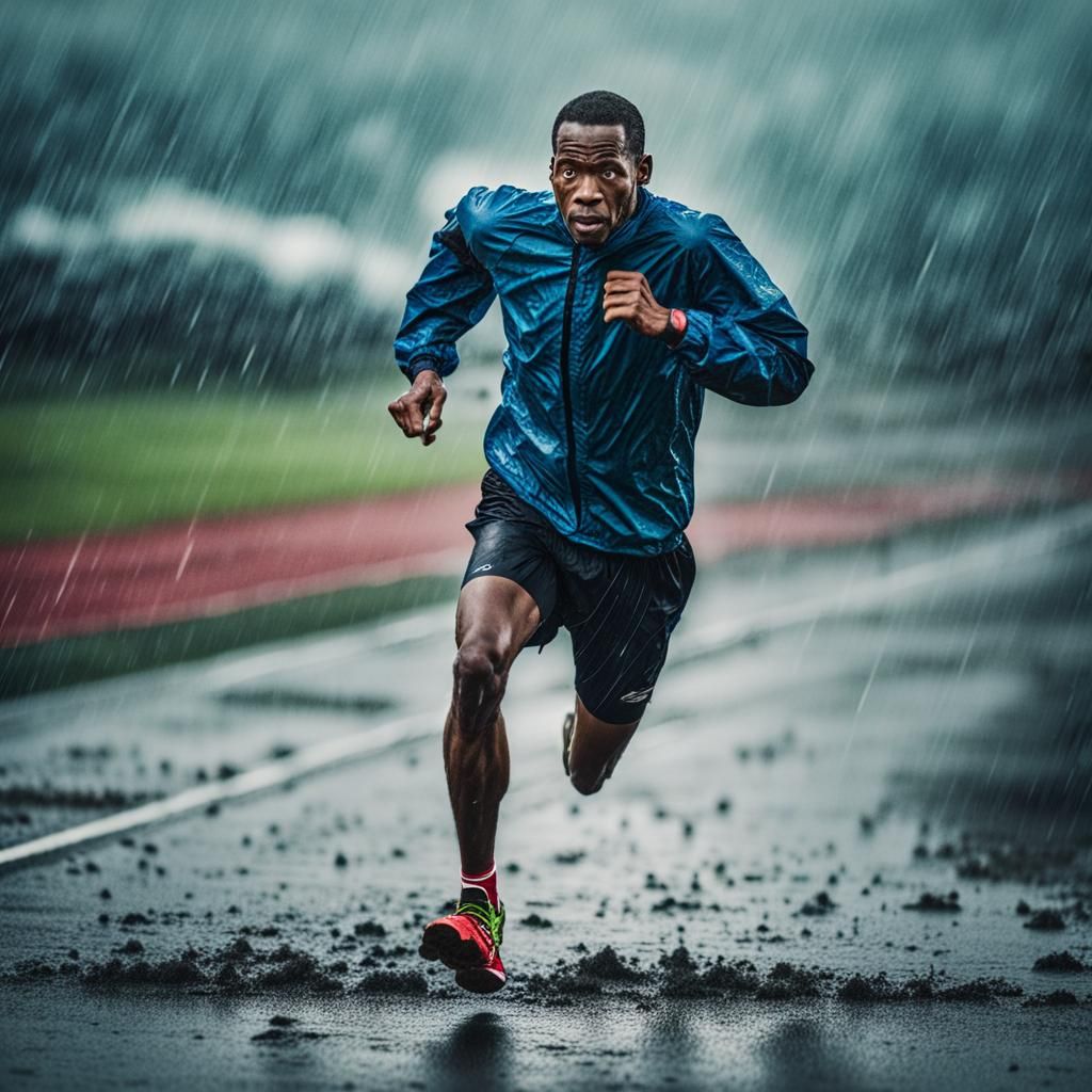 Cinematic Runner in the Rain: Film Still