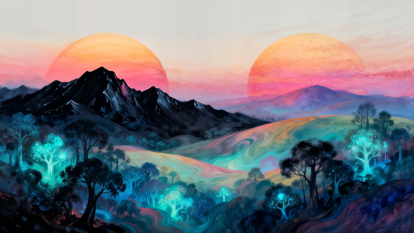 Alien Landscape with Twin Sunset Gradients